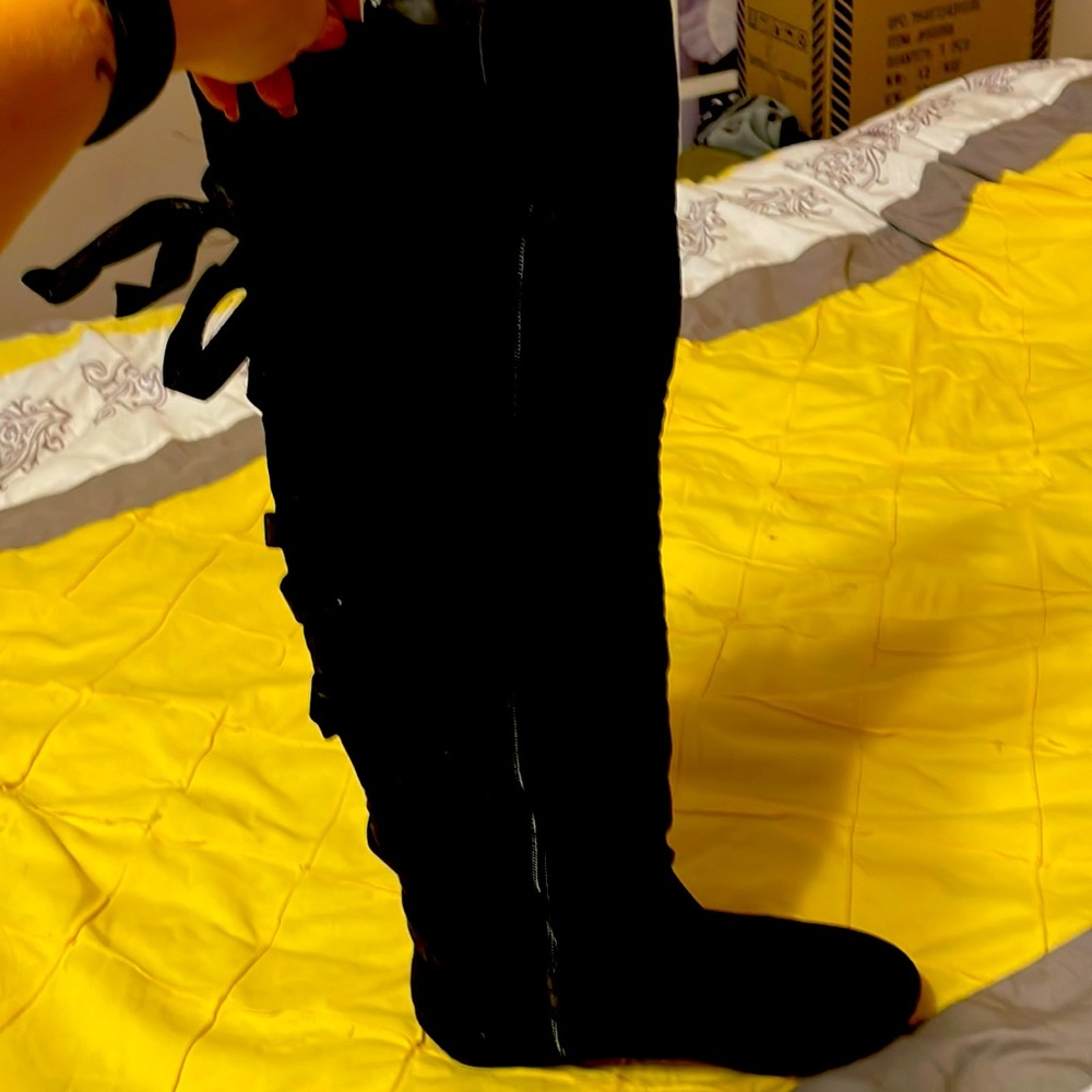 Size 7 black over the knee suede feeling boots